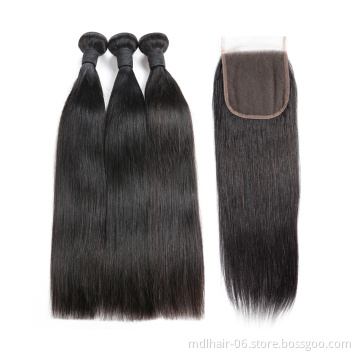 Wholesale Peruvian Hair Straight Hair Bundles with Closure Remy Human Hair Weave Bundles With Closure Natural Color